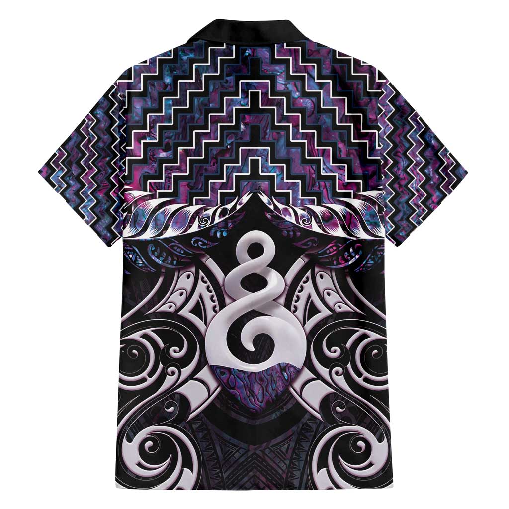 New Zealand Maori Family Matching Long Sleeve Bodycon Dress and Hawaiian Shirt Poutama Pikorua Purple Paua Shell