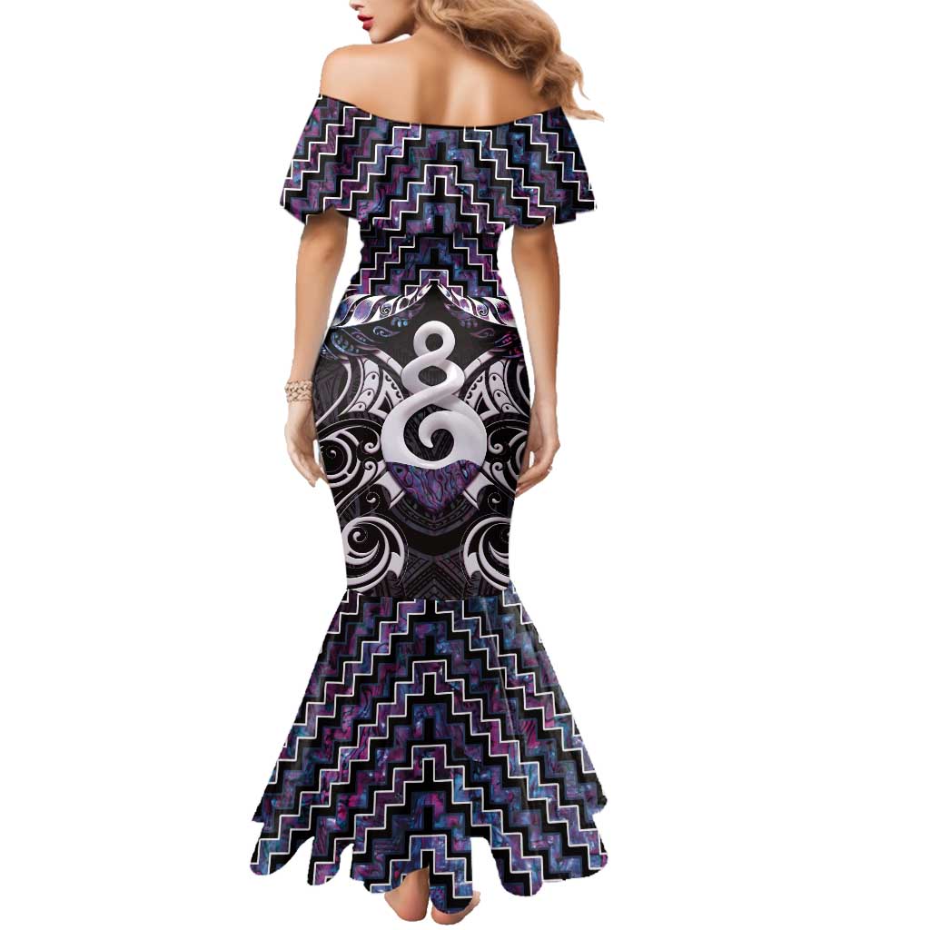 New Zealand Maori Family Matching Mermaid Dress and Hawaiian Shirt Poutama Pikorua Purple Paua Shell