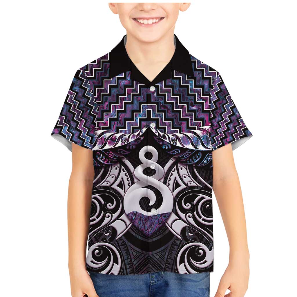 New Zealand Maori Family Matching Mermaid Dress and Hawaiian Shirt Poutama Pikorua Purple Paua Shell