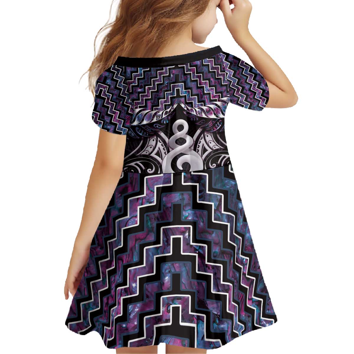 New Zealand Maori Family Matching Off The Shoulder Long Sleeve Dress and Hawaiian Shirt Poutama Pikorua Purple Paua Shell