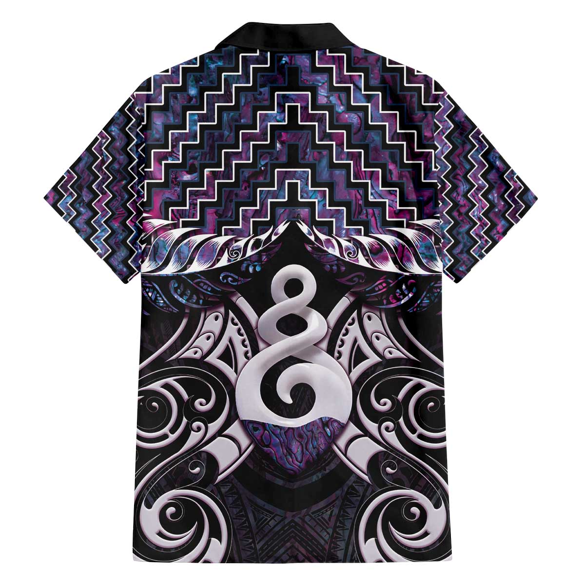 New Zealand Maori Family Matching Off The Shoulder Long Sleeve Dress and Hawaiian Shirt Poutama Pikorua Purple Paua Shell