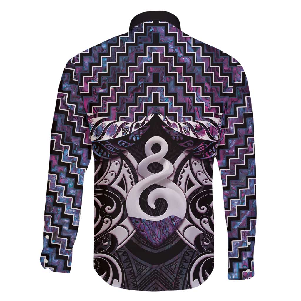 New Zealand Maori Family Matching Puletasi and Hawaiian Shirt Poutama Pikorua Purple Paua Shell