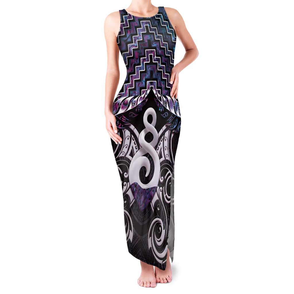 New Zealand Maori Family Matching Tank Maxi Dress and Hawaiian Shirt Poutama Pikorua Purple Paua Shell