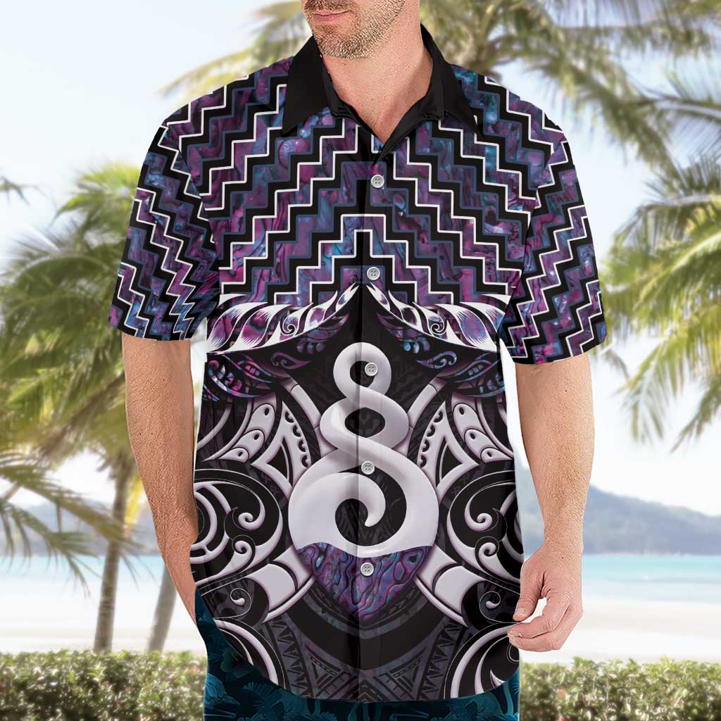 New Zealand Maori Hawaiian Shirt Poutama Pikorua Purple Paua Shell LT05 - Vibe Hoodie Shop