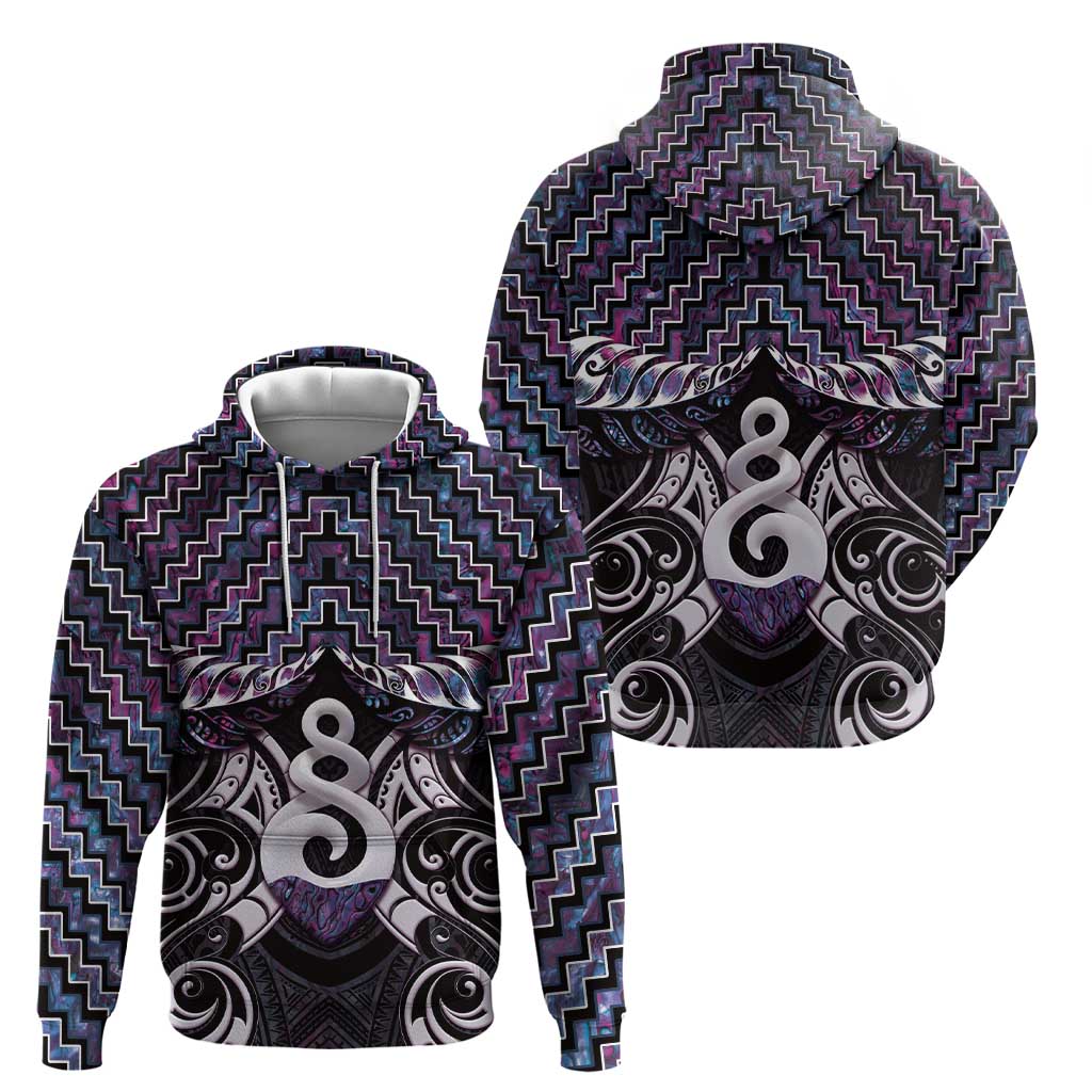 New Zealand Maori Hoodie Poutama Pikorua Purple Paua Shell LT05 - Vibe Hoodie Shop