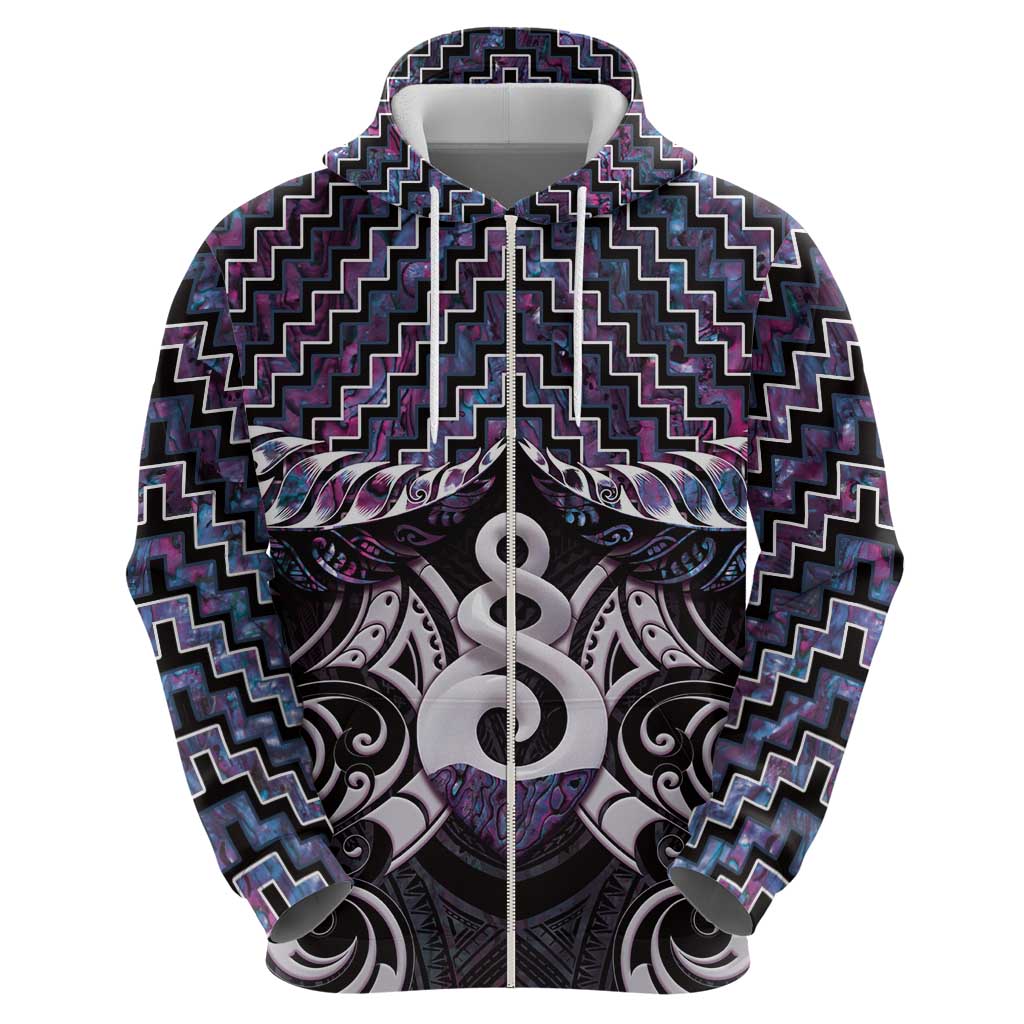 New Zealand Maori Hoodie Poutama Pikorua Purple Paua Shell LT05 - Vibe Hoodie Shop