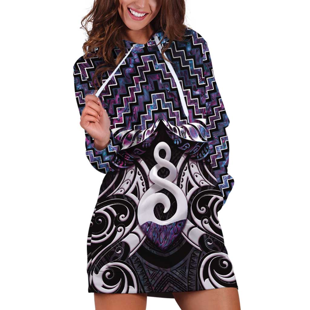 New Zealand Maori Hoodie Dress Poutama Pikorua Purple Paua Shell LT05 - Vibe Hoodie Shop