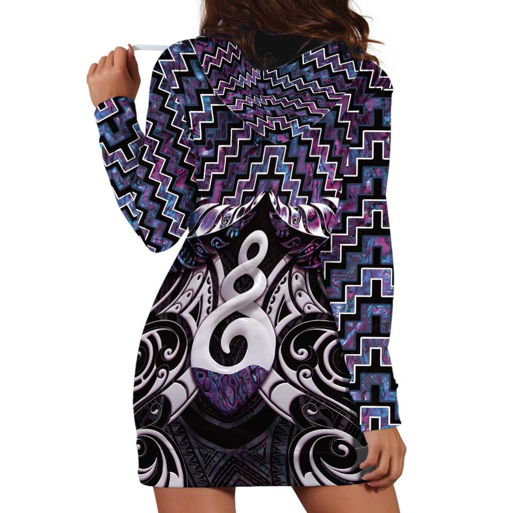 New Zealand Maori Hoodie Dress Poutama Pikorua Purple Paua Shell LT05 - Vibe Hoodie Shop