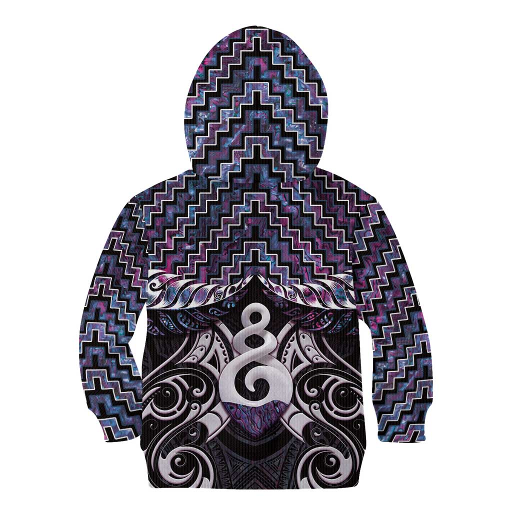 New Zealand Maori Kid Hoodie Poutama Pikorua Purple Paua Shell LT05 - Vibe Hoodie Shop