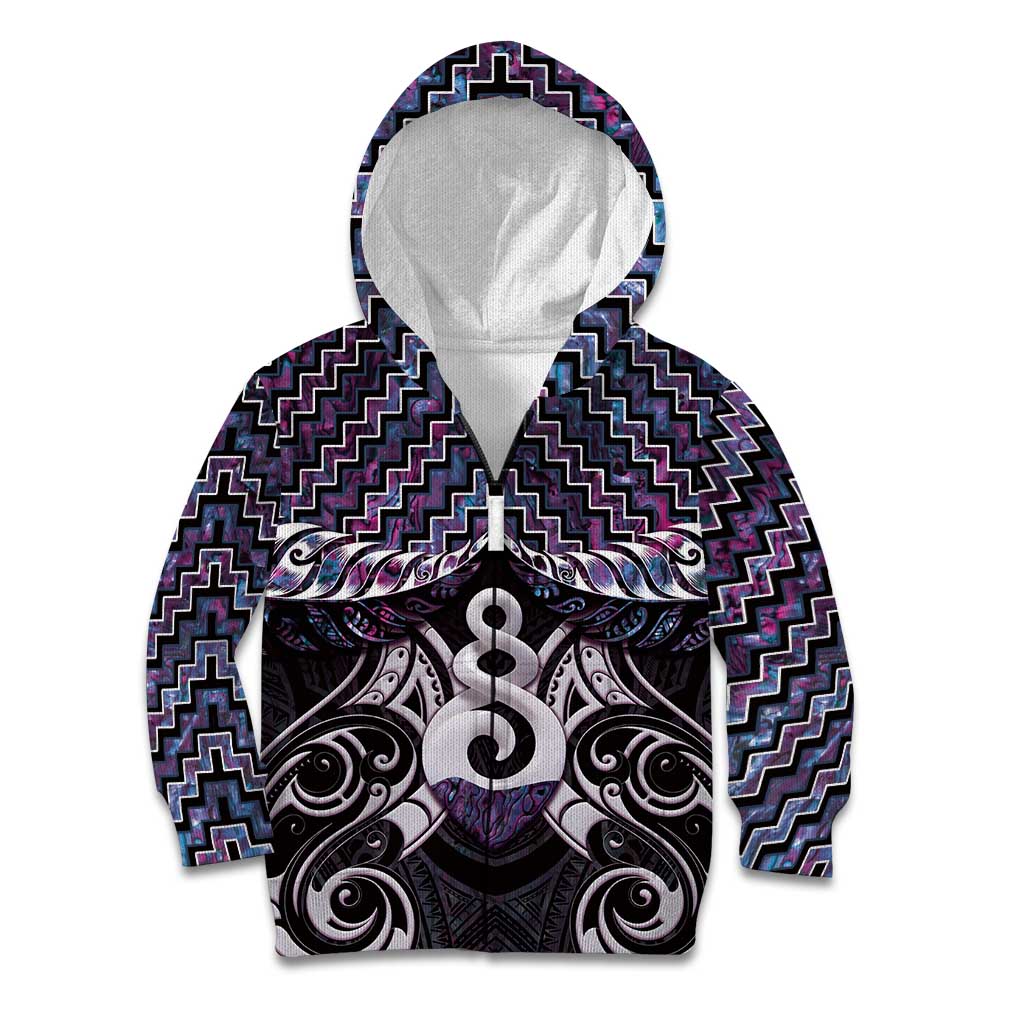 New Zealand Maori Kid Hoodie Poutama Pikorua Purple Paua Shell LT05 - Vibe Hoodie Shop