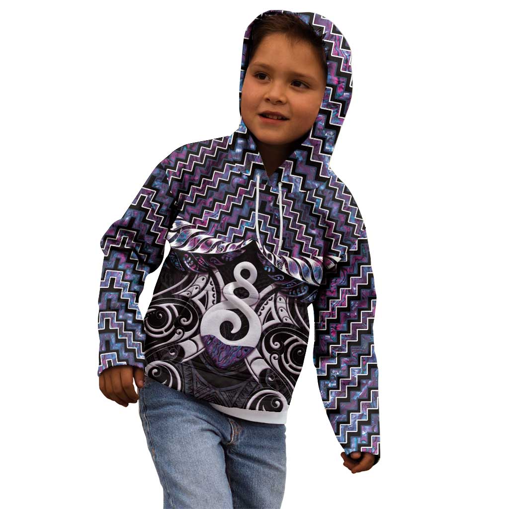 New Zealand Maori Kid Hoodie Poutama Pikorua Purple Paua Shell LT05 - Vibe Hoodie Shop