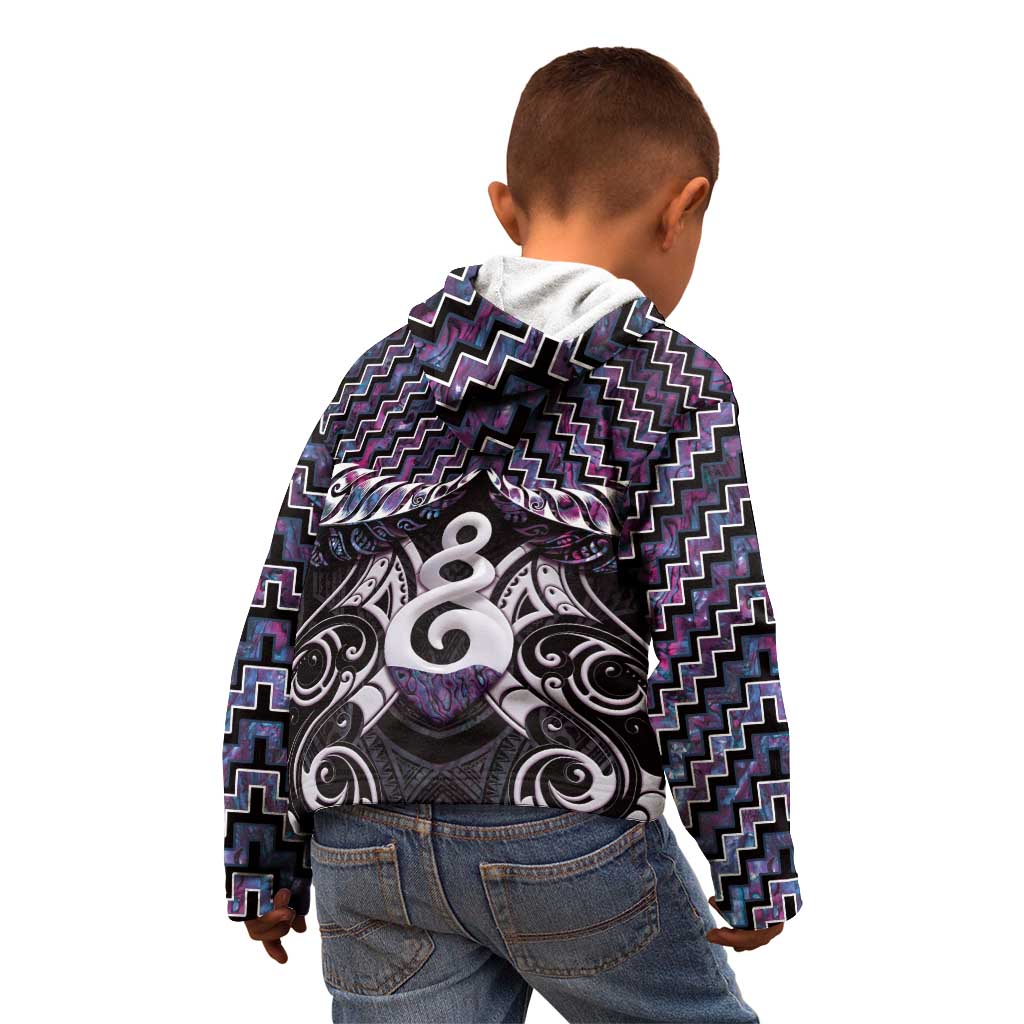 New Zealand Maori Kid Hoodie Poutama Pikorua Purple Paua Shell LT05 - Vibe Hoodie Shop