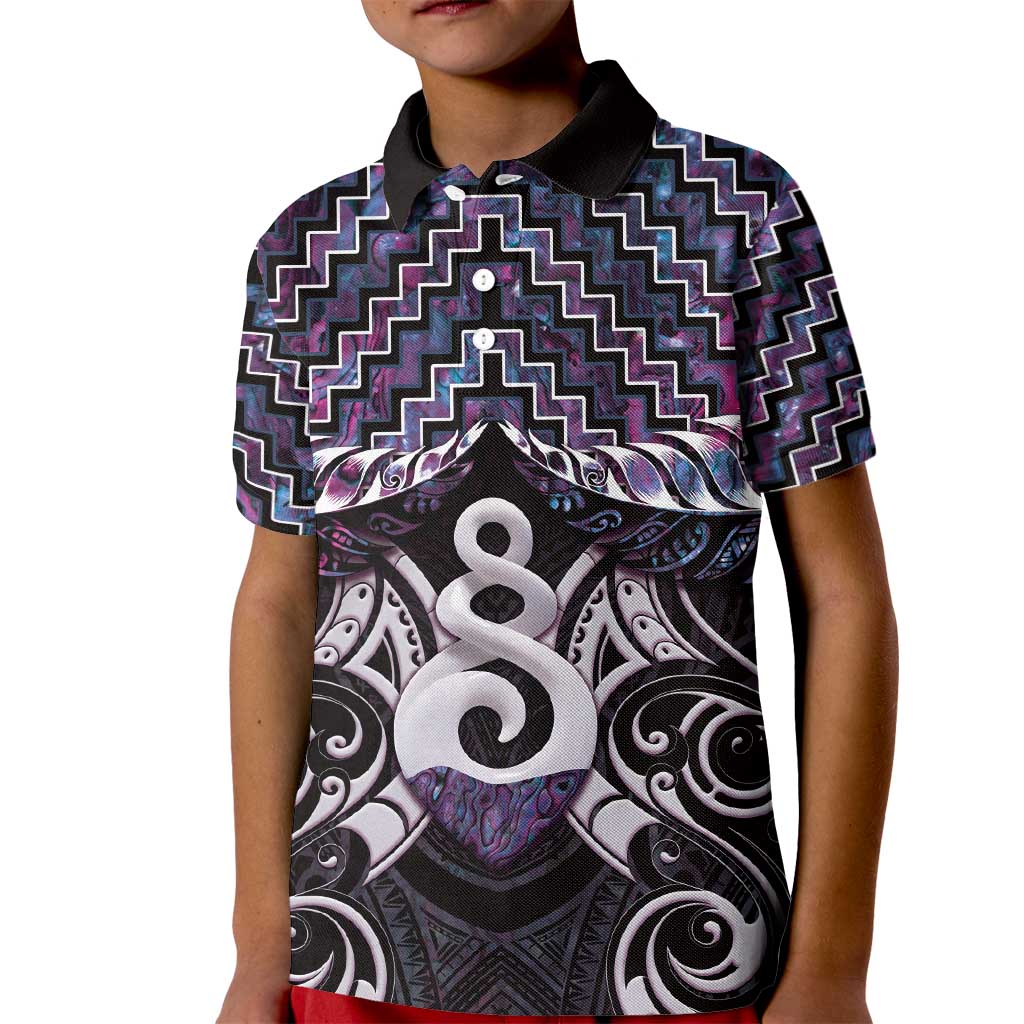 New Zealand Maori Kid Polo Shirt Poutama Pikorua Purple Paua Shell LT05 - Vibe Hoodie Shop