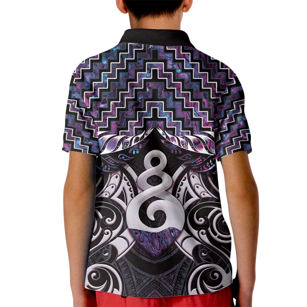 New Zealand Maori Kid Polo Shirt Poutama Pikorua Purple Paua Shell LT05 - Vibe Hoodie Shop