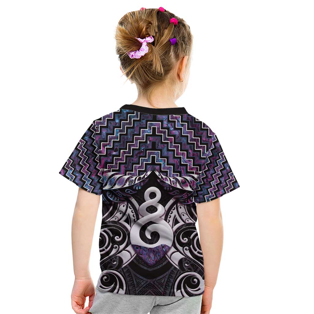 New Zealand Maori Kid T Shirt Poutama Pikorua Purple Paua Shell LT05 - Vibe Hoodie Shop