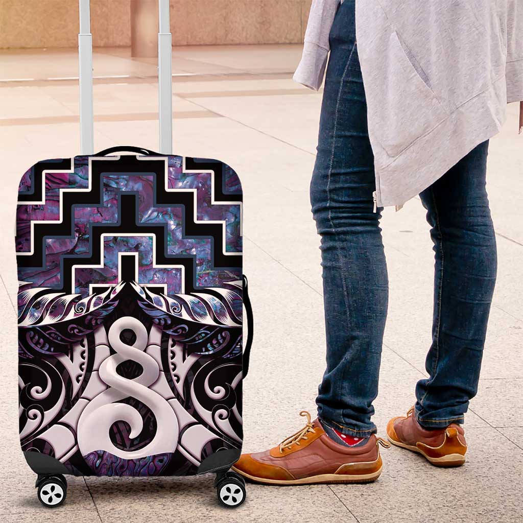 New Zealand Maori Luggage Cover Poutama Pikorua Purple Paua Shell LT05 - Vibe Hoodie Shop