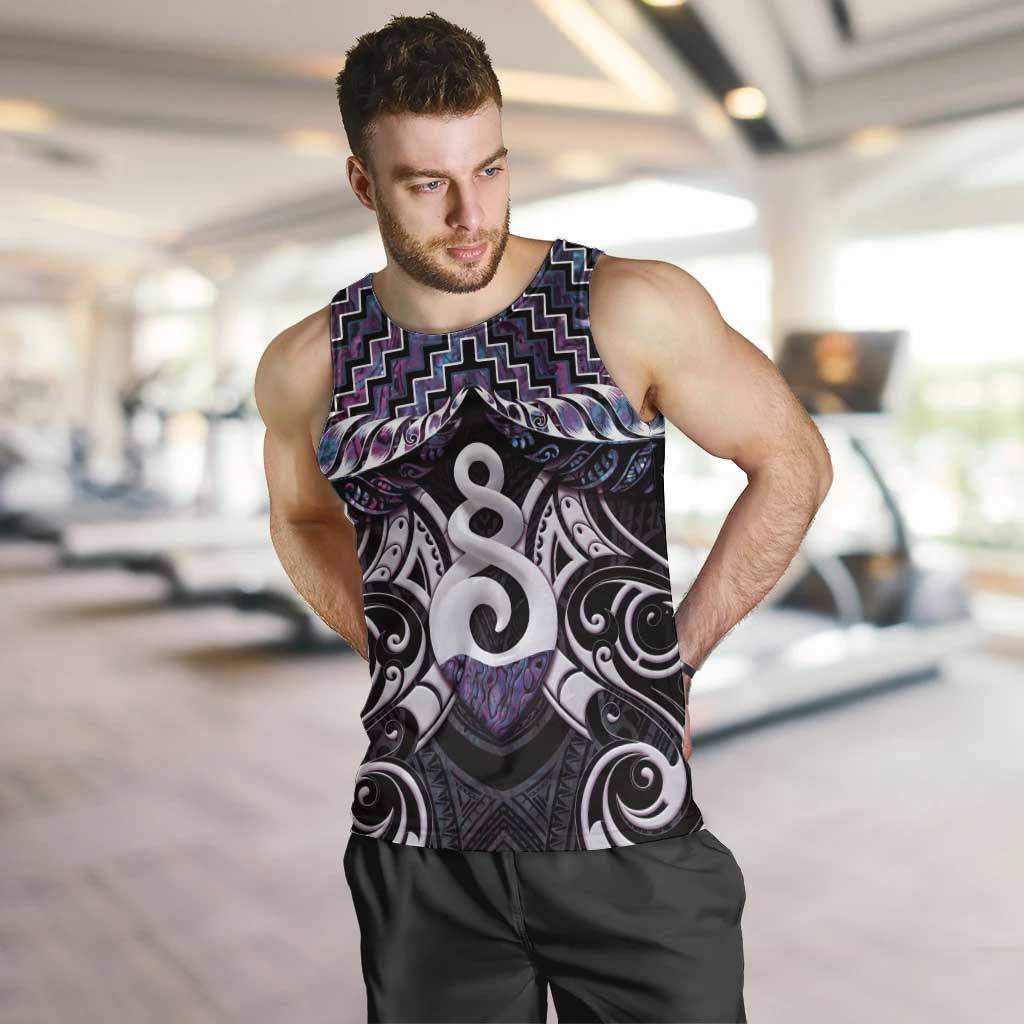 New Zealand Maori Men Tank Top Poutama Pikorua Purple Paua Shell LT05 - Vibe Hoodie Shop