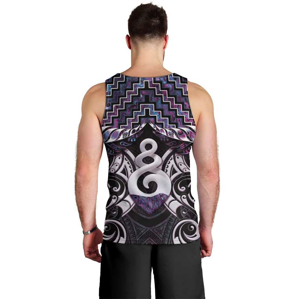 New Zealand Maori Men Tank Top Poutama Pikorua Purple Paua Shell LT05 - Vibe Hoodie Shop