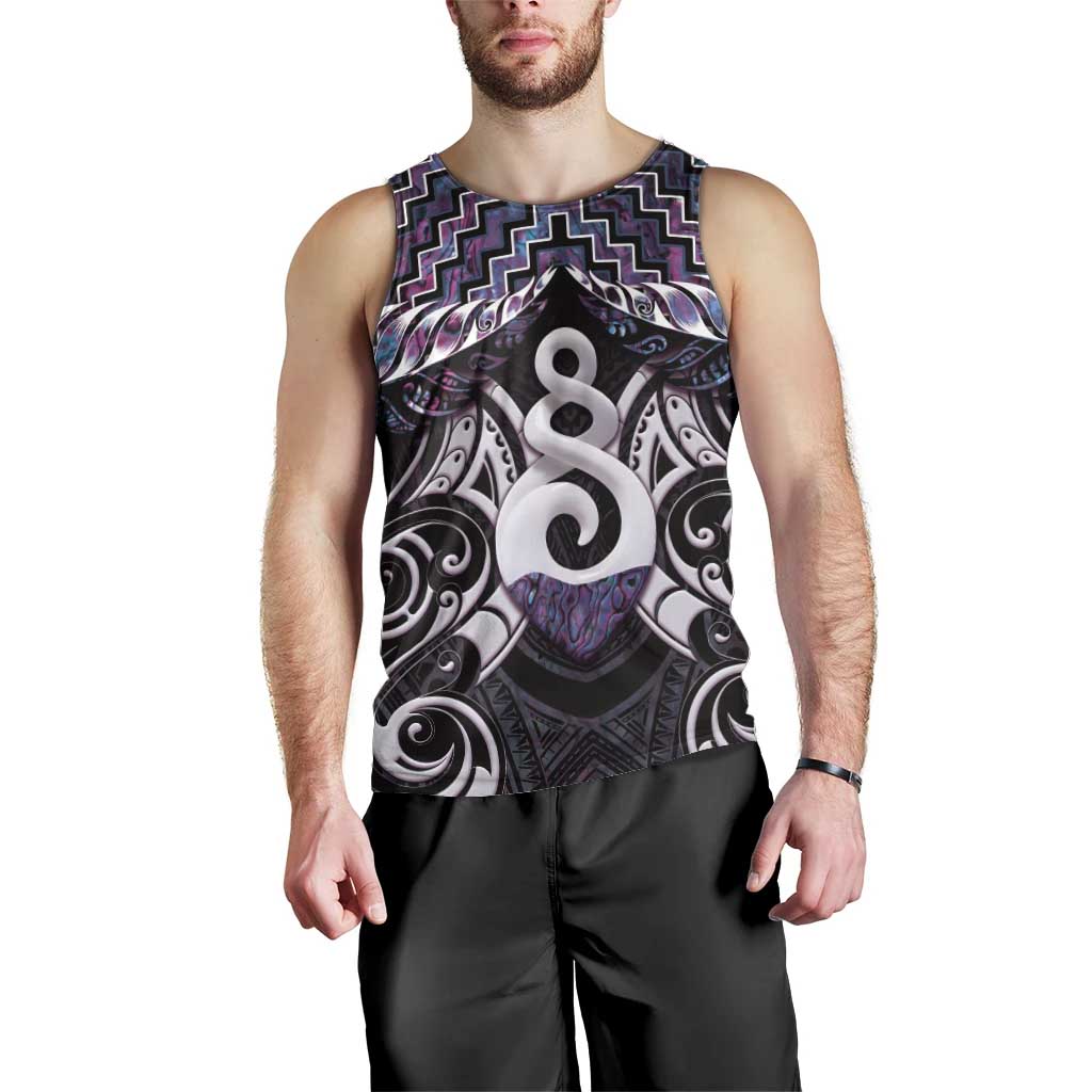 New Zealand Maori Men Tank Top Poutama Pikorua Purple Paua Shell LT05 - Vibe Hoodie Shop