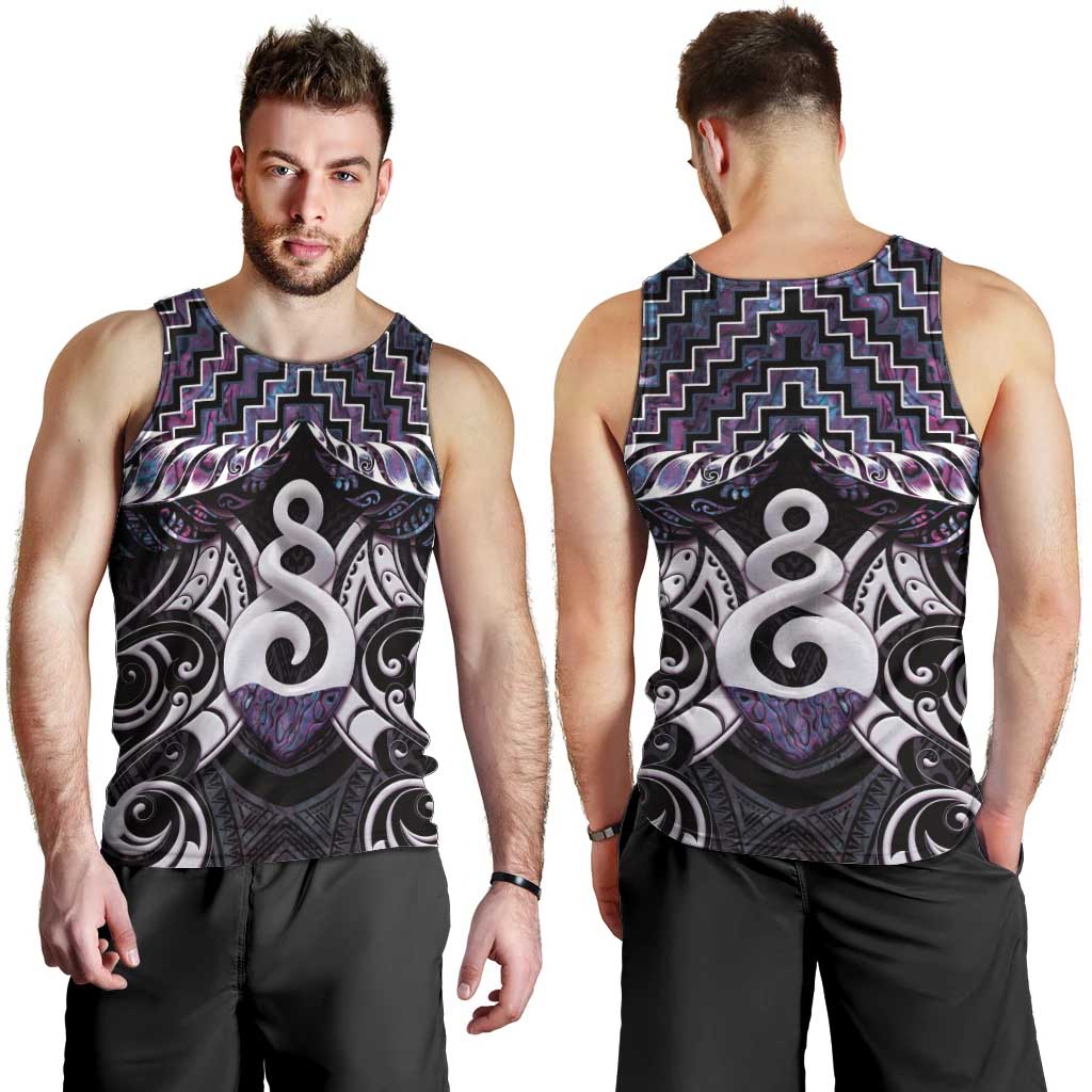 New Zealand Maori Men Tank Top Poutama Pikorua Purple Paua Shell LT05 - Vibe Hoodie Shop