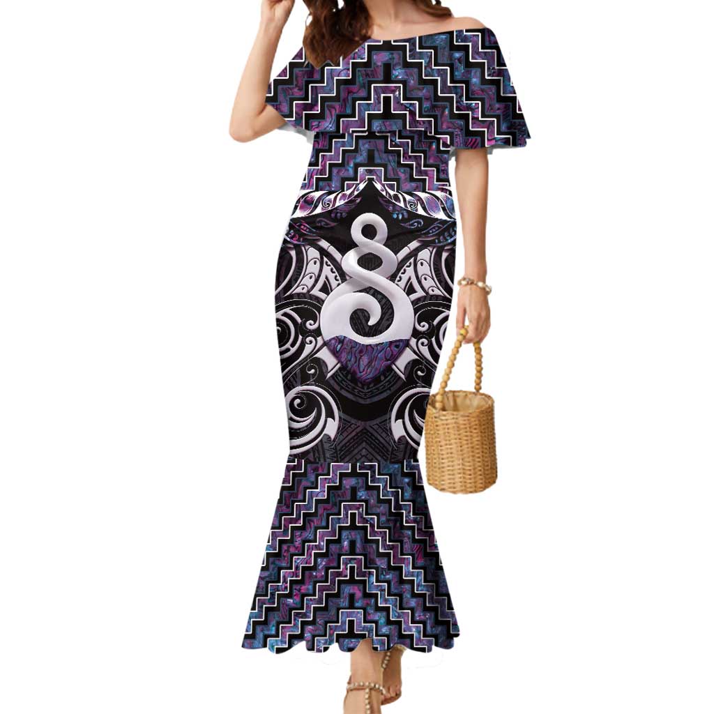 New Zealand Maori Mermaid Dress Poutama Pikorua Purple Paua Shell