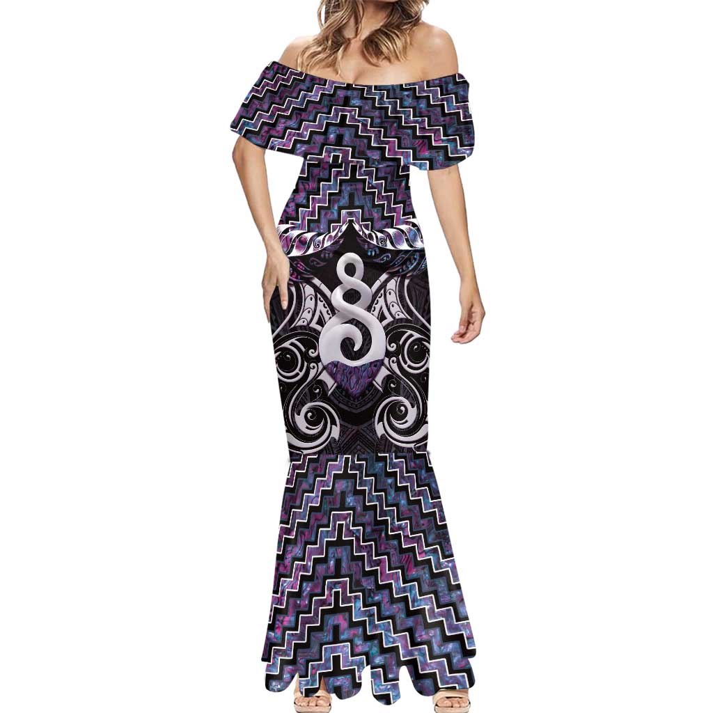 New Zealand Maori Mermaid Dress Poutama Pikorua Purple Paua Shell