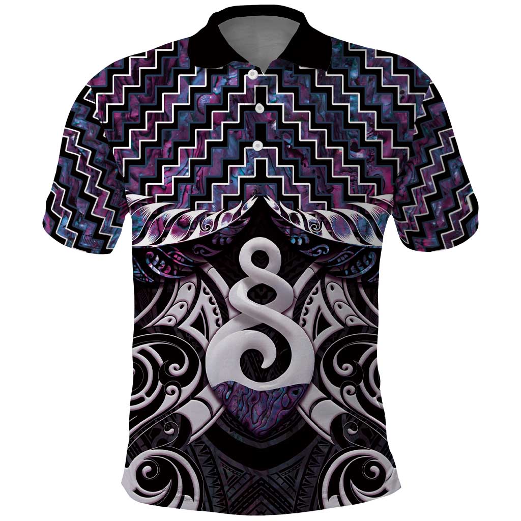 New Zealand Maori Polo Shirt Poutama Pikorua Purple Paua Shell LT05 - Vibe Hoodie Shop