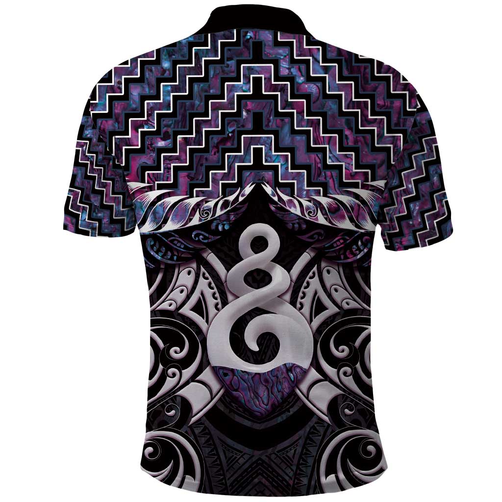 New Zealand Maori Polo Shirt Poutama Pikorua Purple Paua Shell LT05 - Vibe Hoodie Shop