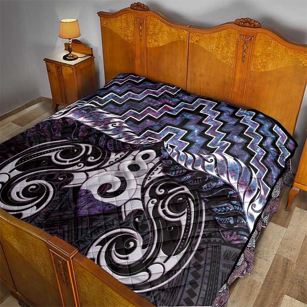 New Zealand Maori Quilt Poutama Pikorua Purple Paua Shell LT05 - Vibe Hoodie Shop