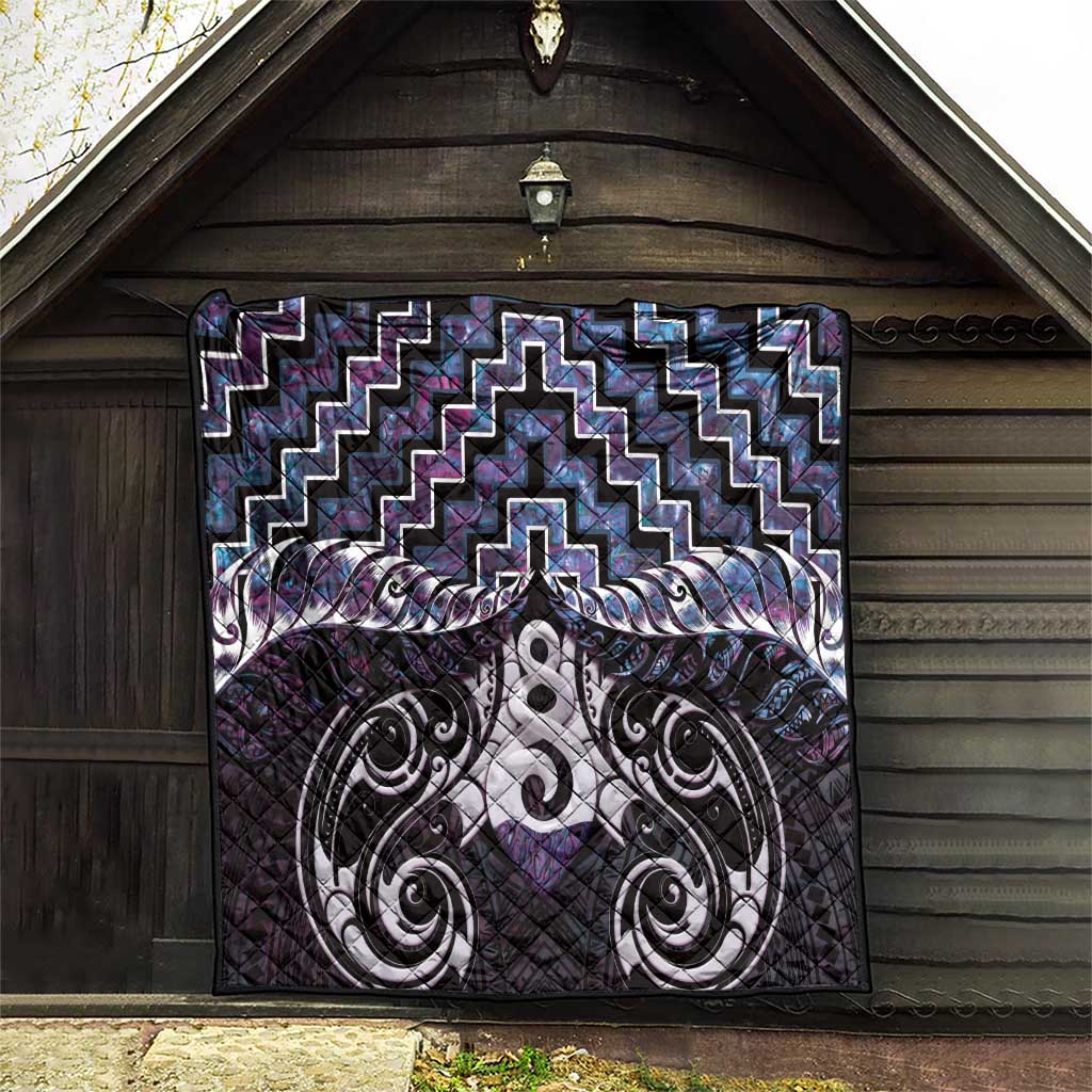 New Zealand Maori Quilt Poutama Pikorua Purple Paua Shell LT05 - Vibe Hoodie Shop