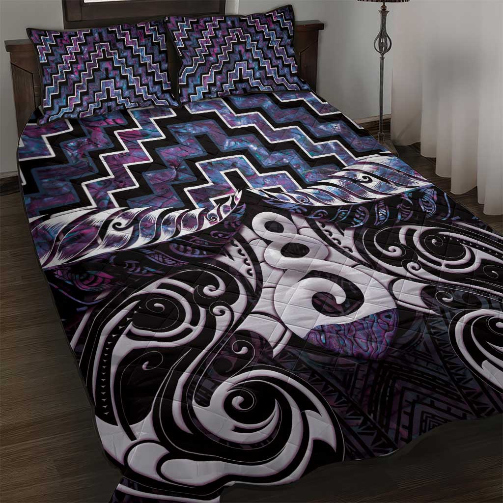 New Zealand Maori Quilt Bed Set Poutama Pikorua Purple Paua Shell LT05 - Vibe Hoodie Shop