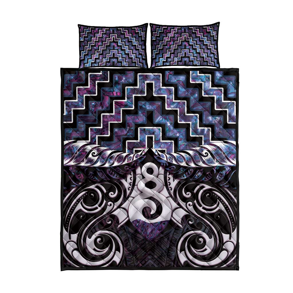 New Zealand Maori Quilt Bed Set Poutama Pikorua Purple Paua Shell LT05 - Vibe Hoodie Shop