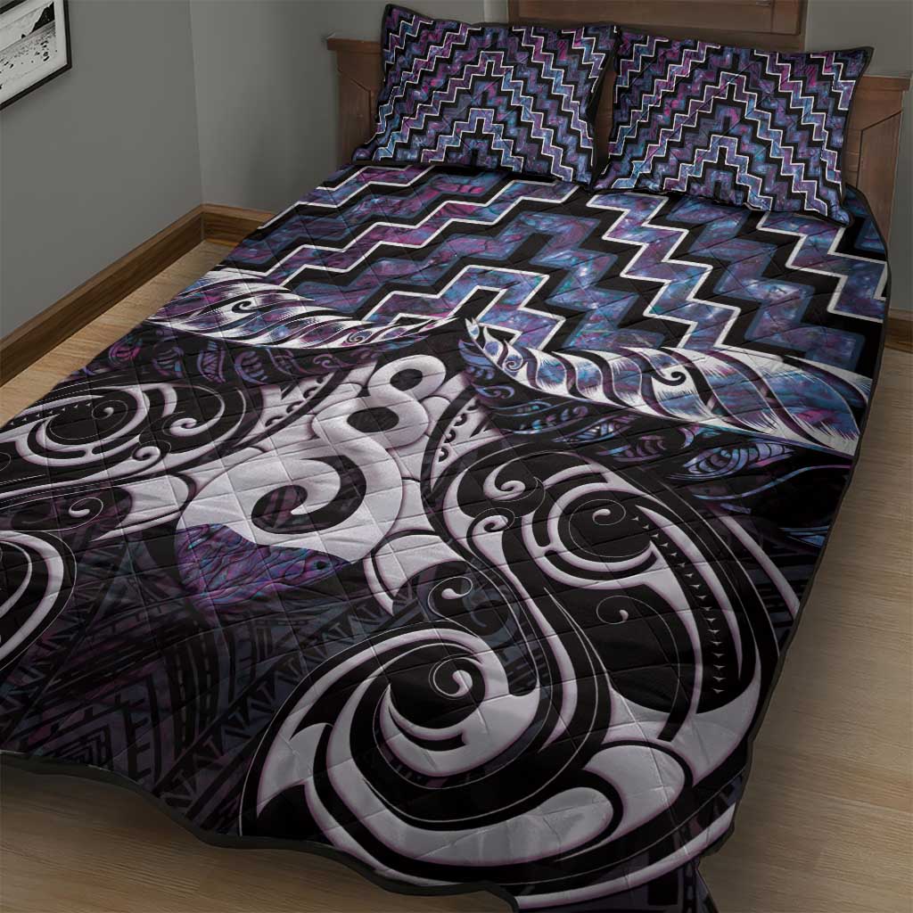 New Zealand Maori Quilt Bed Set Poutama Pikorua Purple Paua Shell LT05 - Vibe Hoodie Shop