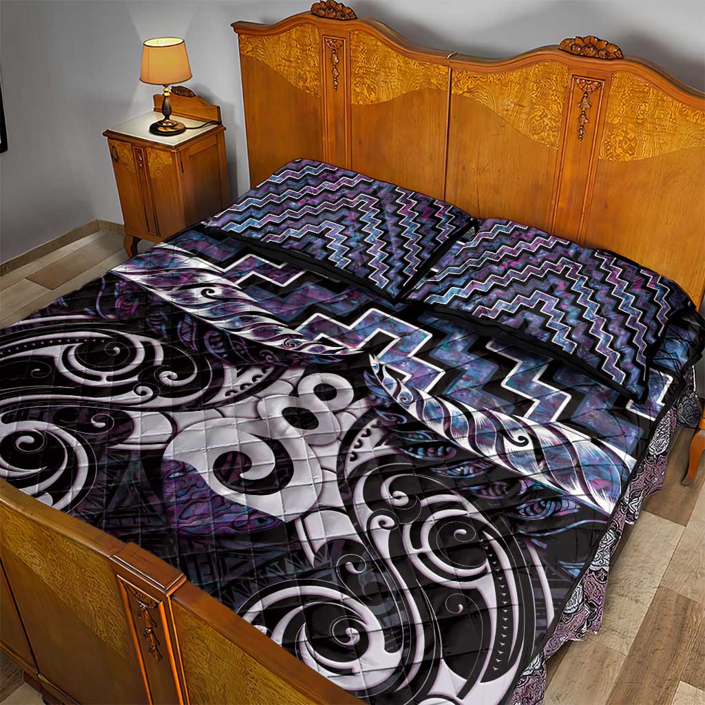 New Zealand Maori Quilt Bed Set Poutama Pikorua Purple Paua Shell LT05 - Vibe Hoodie Shop