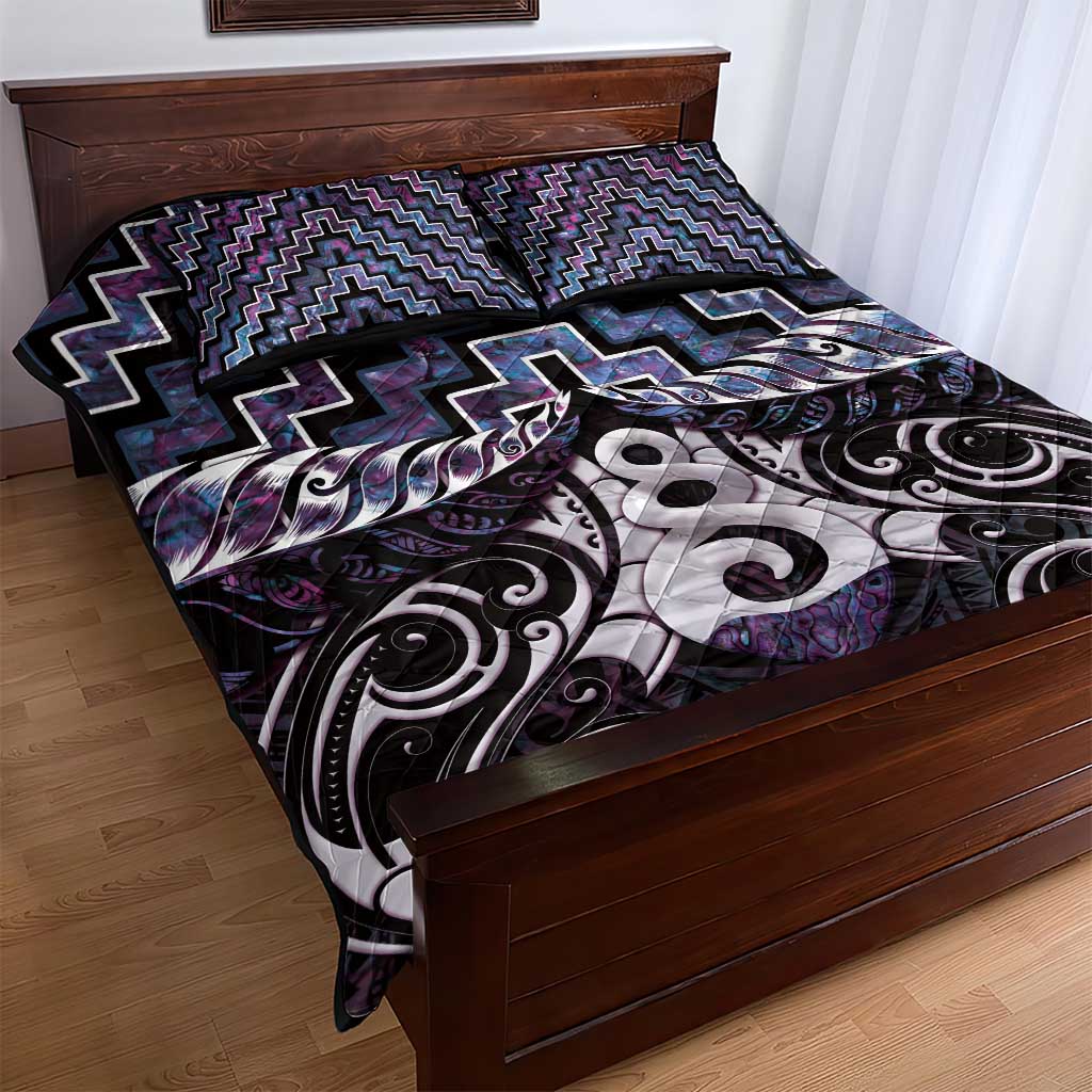 New Zealand Maori Quilt Bed Set Poutama Pikorua Purple Paua Shell LT05 - Vibe Hoodie Shop