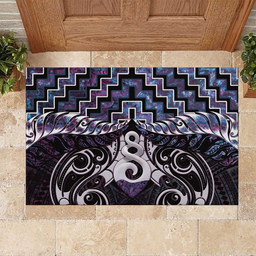 New Zealand Maori Rubber Doormat Poutama Pikorua Purple Paua Shell