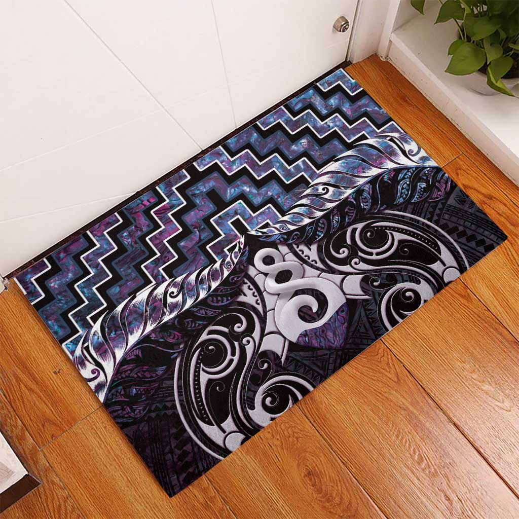 New Zealand Maori Rubber Doormat Poutama Pikorua Purple Paua Shell