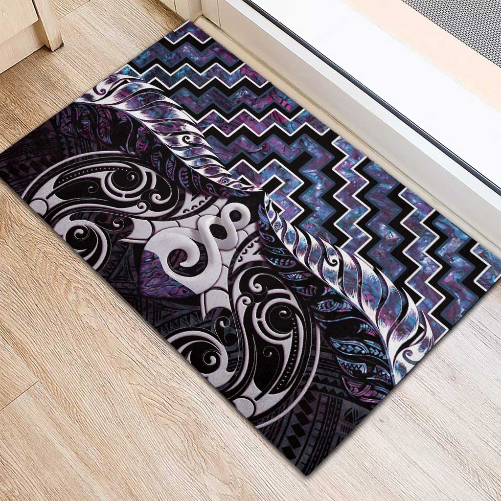 New Zealand Maori Rubber Doormat Poutama Pikorua Purple Paua Shell