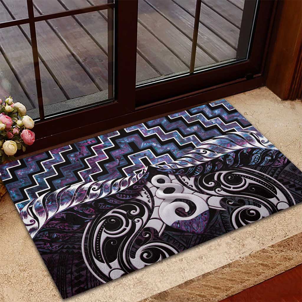 New Zealand Maori Rubber Doormat Poutama Pikorua Purple Paua Shell