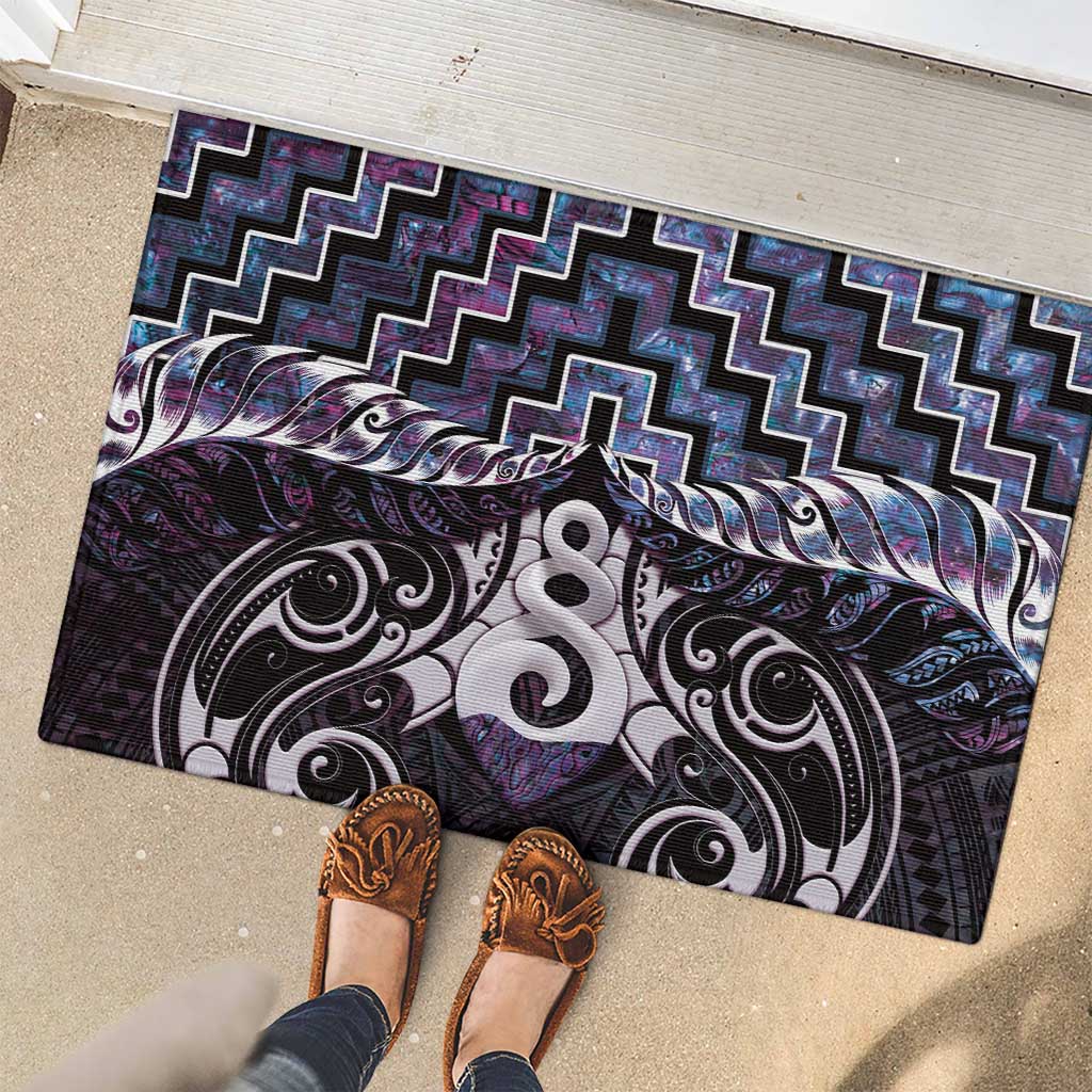 New Zealand Maori Rubber Doormat Poutama Pikorua Purple Paua Shell