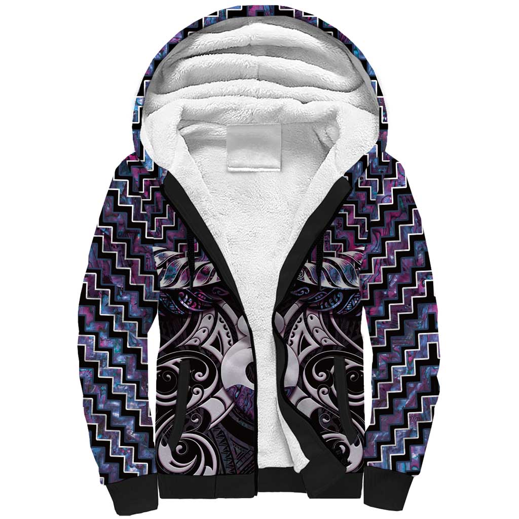 New Zealand Maori Sherpa Hoodie Poutama Pikorua Purple Paua Shell LT05 - Vibe Hoodie Shop