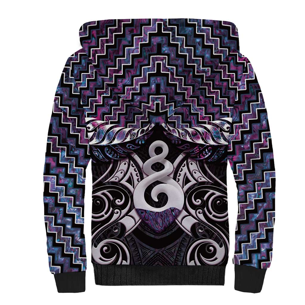 New Zealand Maori Sherpa Hoodie Poutama Pikorua Purple Paua Shell LT05 - Vibe Hoodie Shop