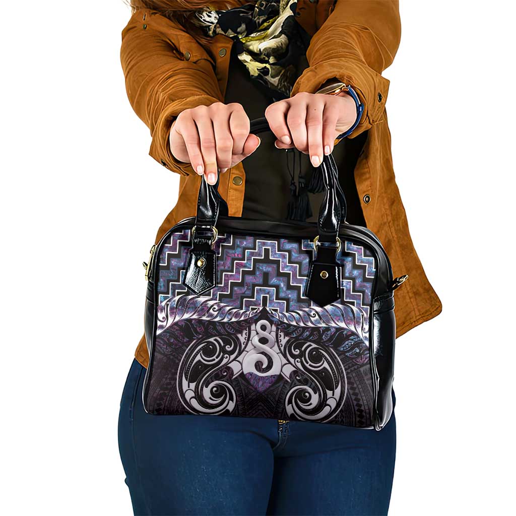 New Zealand Maori Shoulder Handbag Poutama Pikorua Purple Paua Shell LT05 - Vibe Hoodie Shop