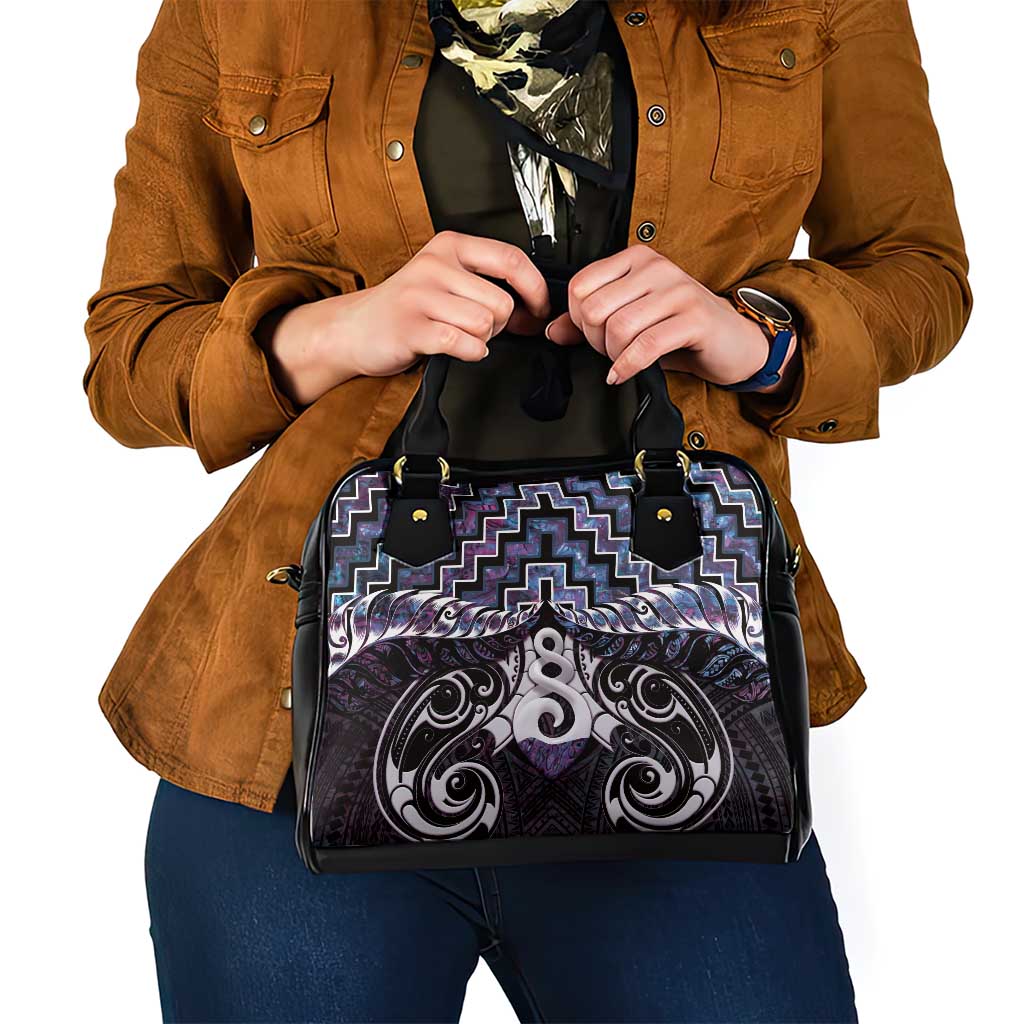 New Zealand Maori Shoulder Handbag Poutama Pikorua Purple Paua Shell LT05 - Vibe Hoodie Shop