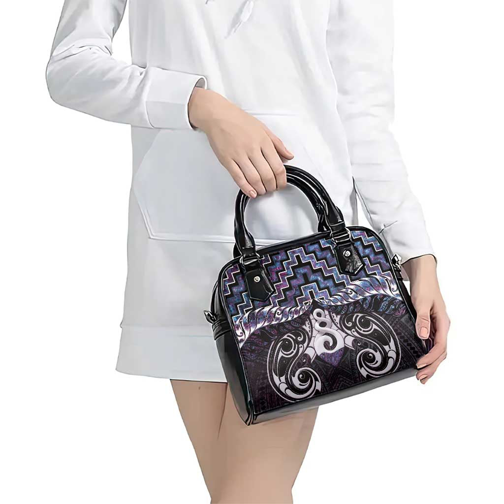 New Zealand Maori Shoulder Handbag Poutama Pikorua Purple Paua Shell LT05 - Vibe Hoodie Shop