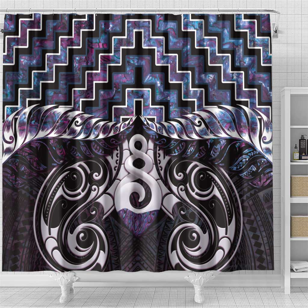 New Zealand Maori Shower Curtain Poutama Pikorua Purple Paua Shell