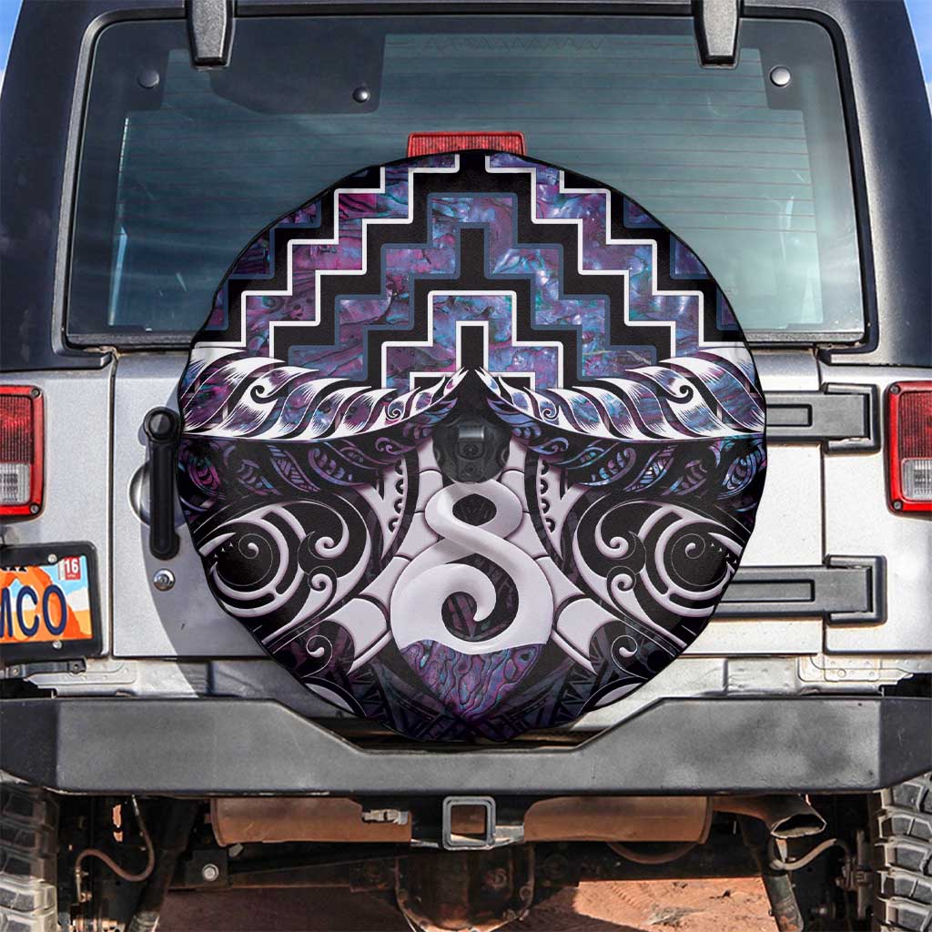 New Zealand Maori Spare Tire Cover Poutama Pikorua Purple Paua Shell LT05 - Vibe Hoodie Shop