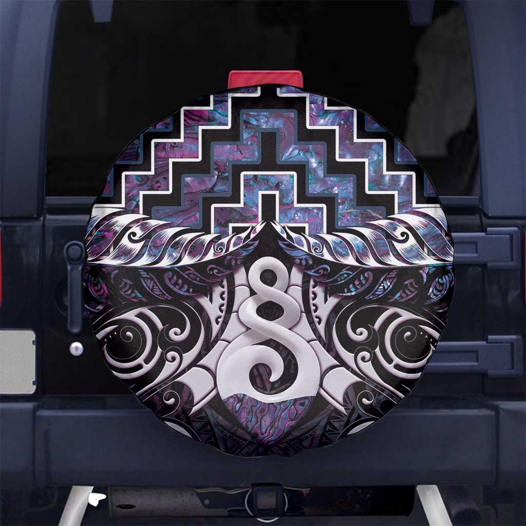 New Zealand Maori Spare Tire Cover Poutama Pikorua Purple Paua Shell LT05 - Vibe Hoodie Shop