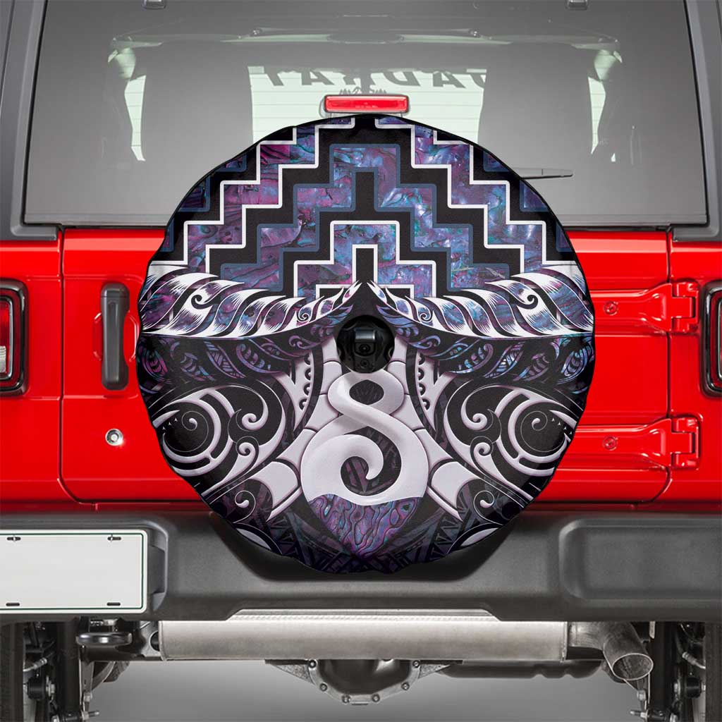 New Zealand Maori Spare Tire Cover Poutama Pikorua Purple Paua Shell LT05 - Vibe Hoodie Shop