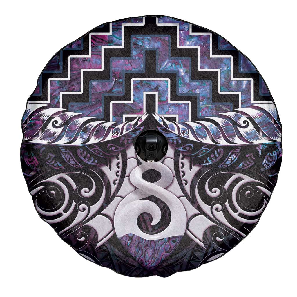 New Zealand Maori Spare Tire Cover Poutama Pikorua Purple Paua Shell LT05 - Vibe Hoodie Shop